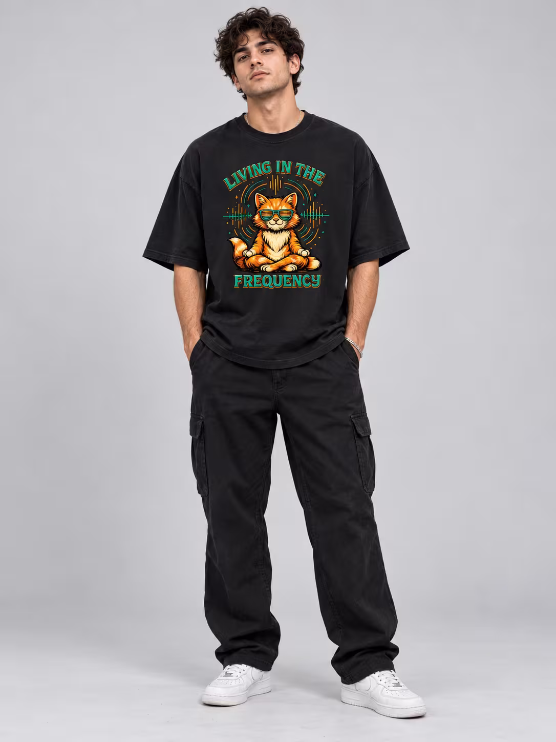 All You Need is Techno Oversized T-Shirt in Black, worn by a model