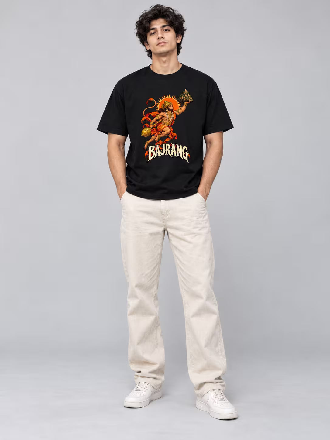 Bajrang Regular Fit T-Shirt in Black, front