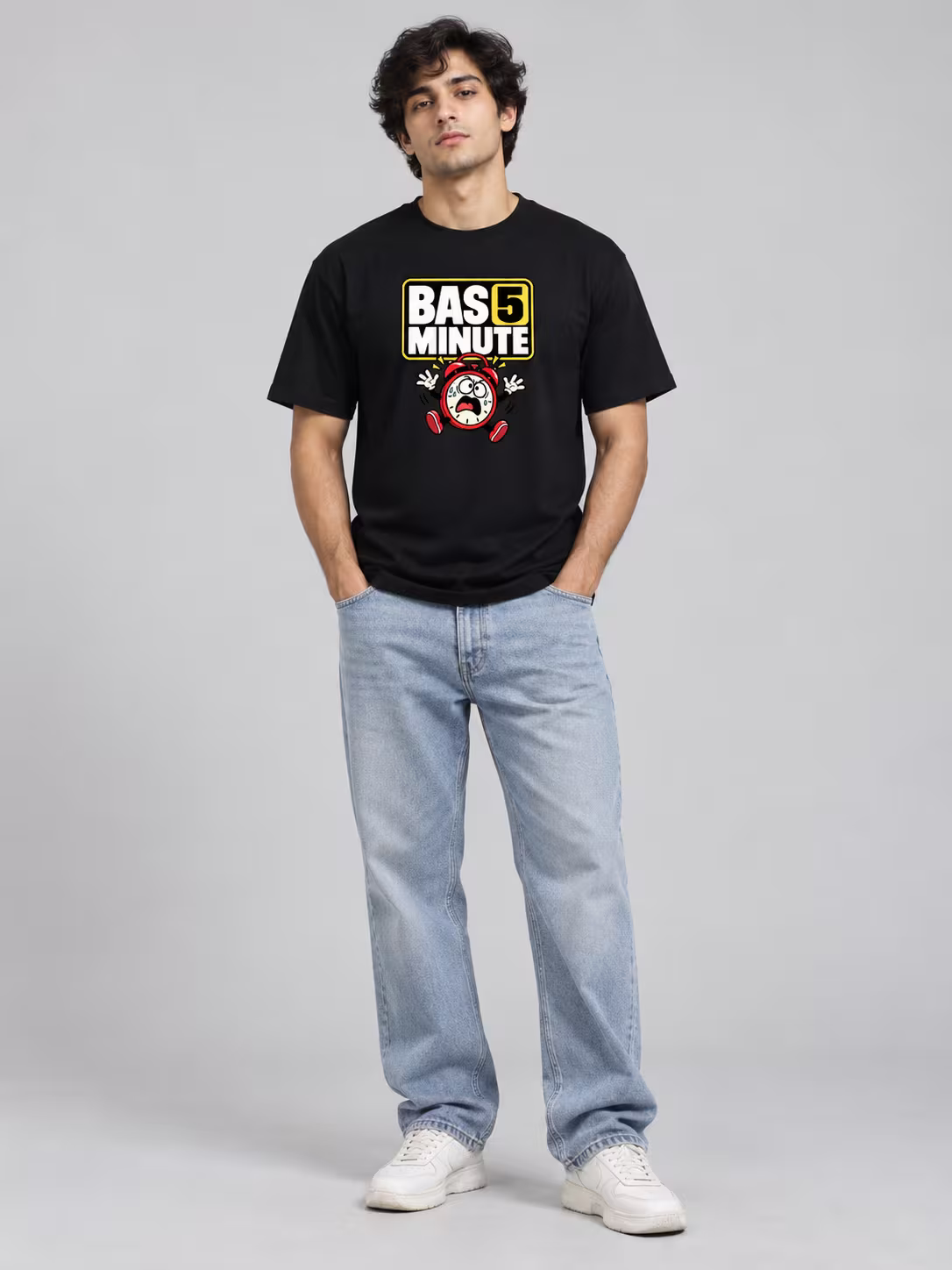 Bas 5 Minute Regular Fit T-Shirt in Black, worn by a model