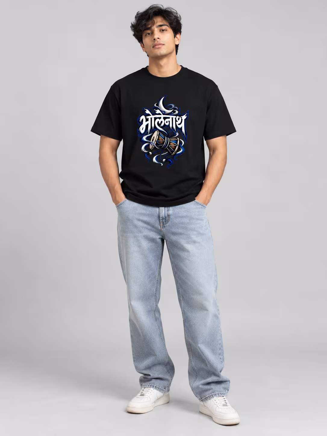 Bholenath Regular Fit T-Shirt in Black, worn by a model