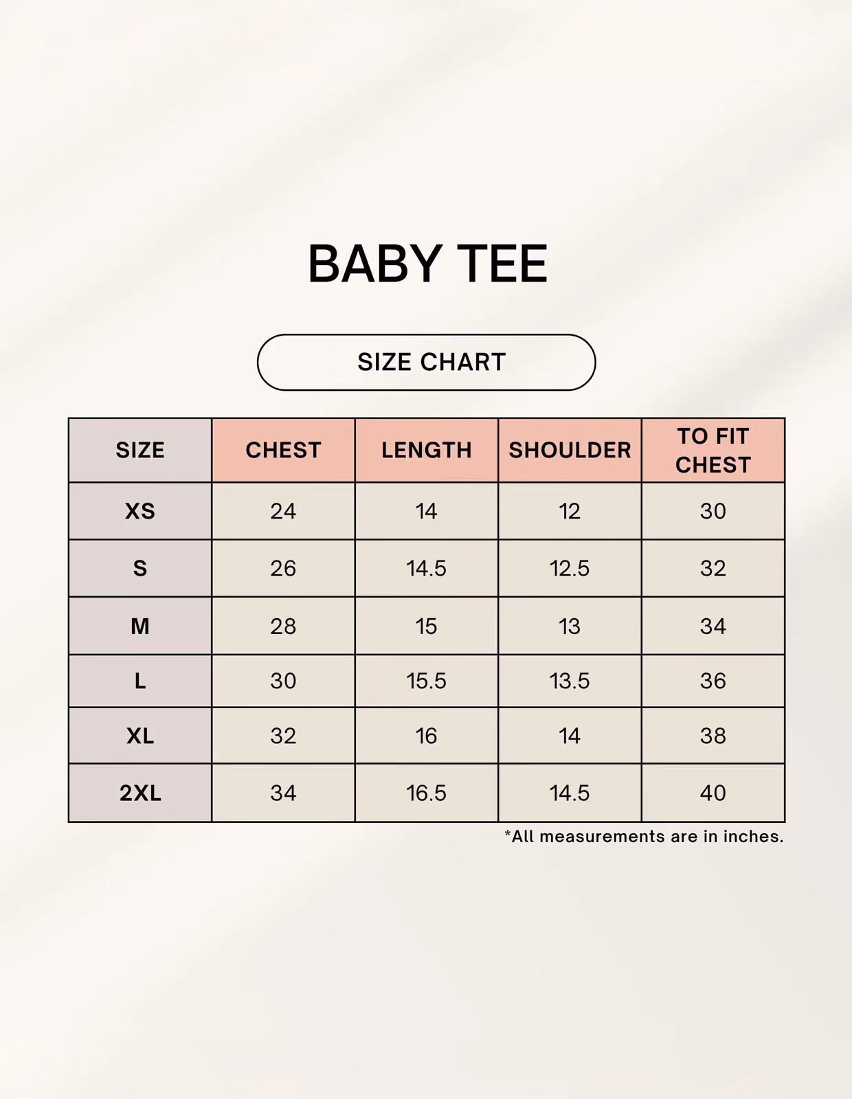 Born To Be Loved Baby Tee size chart