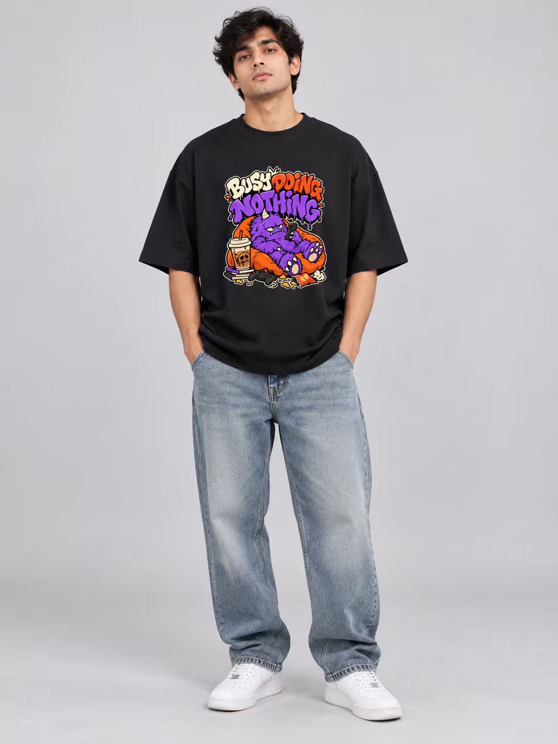 Busy Doing Nothing Monster Unisex Oversized T-Shirt
