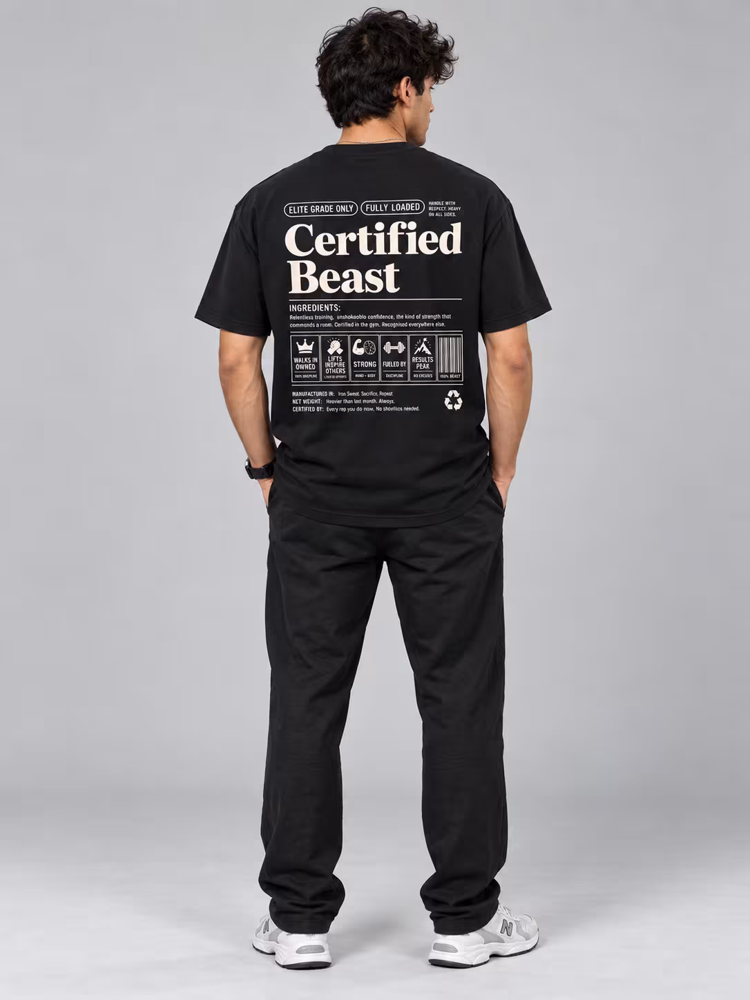 Certified Beast Black T-Shirt in Black, worn by a model