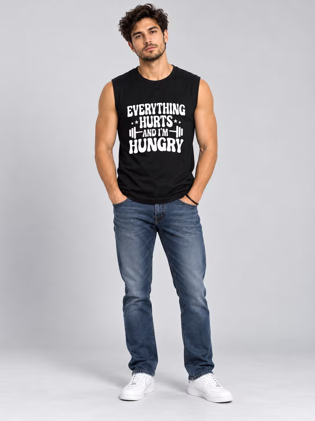 Everything Hurts Gym T-Shirt in Black, worn by a model