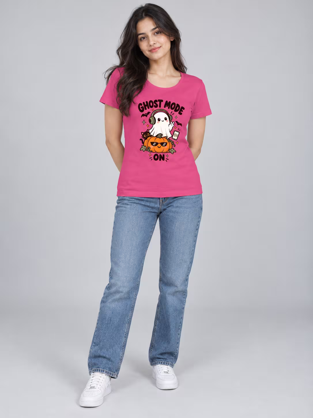 Ghost Mode On Women's T-Shirt in Pink, front