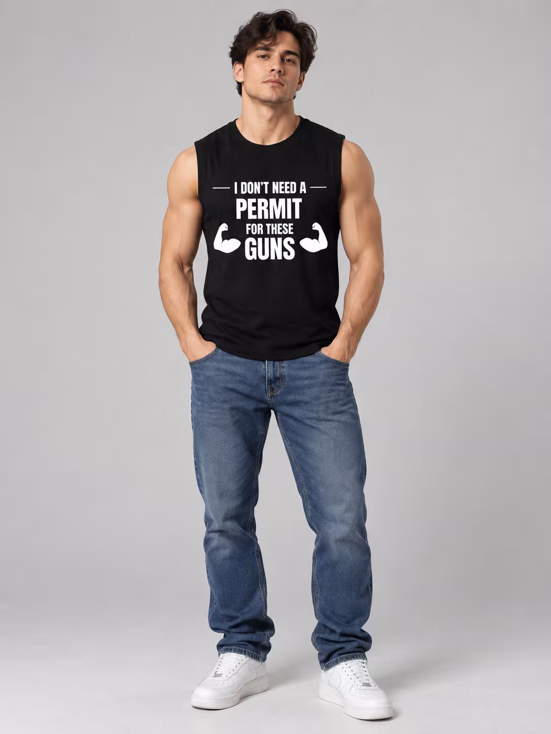 I don't need Permit Gym T-Shirt in Black, worn by a model