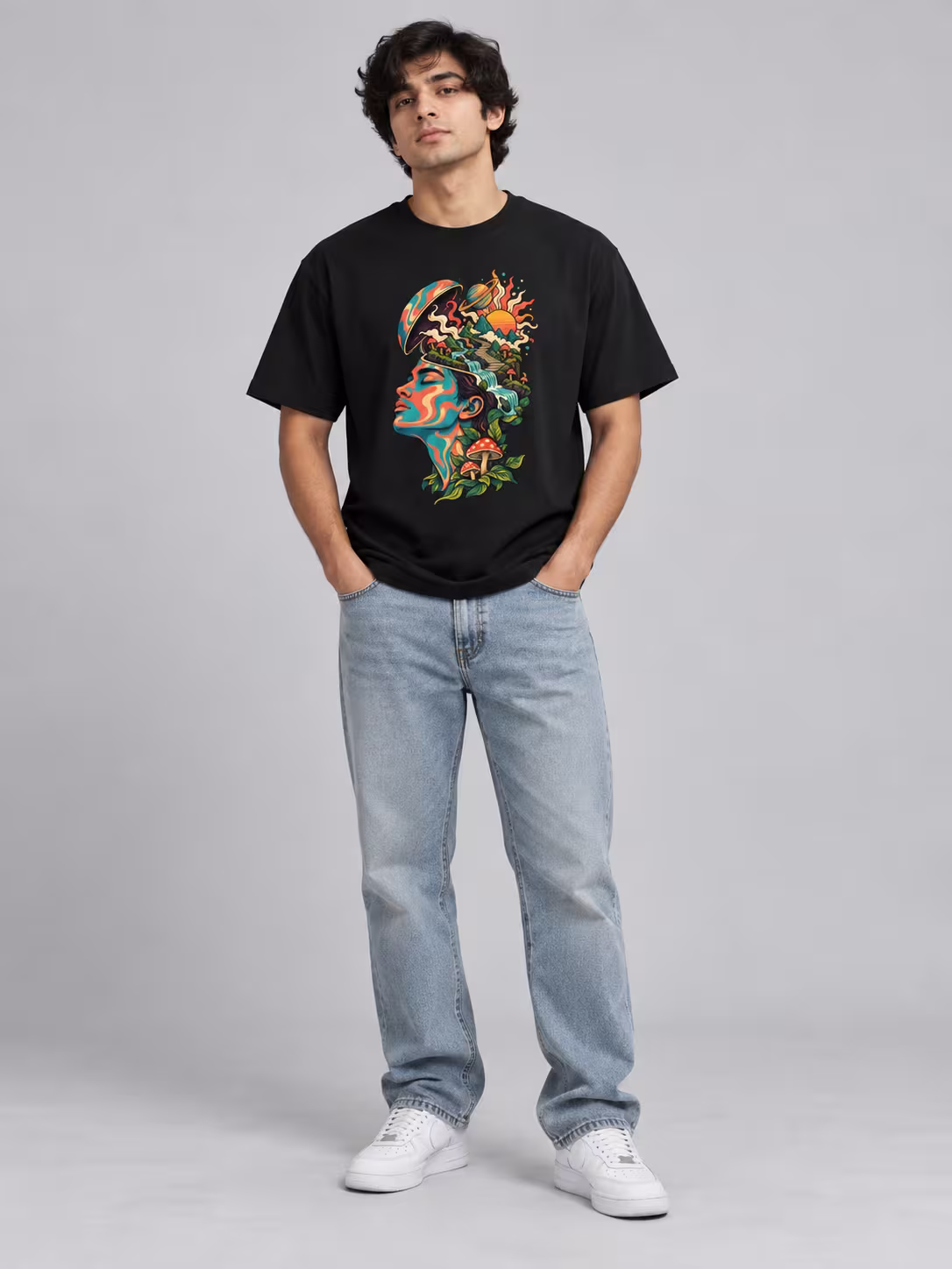 Inner Space Regular Fit T-Shirt in Black, worn by a model