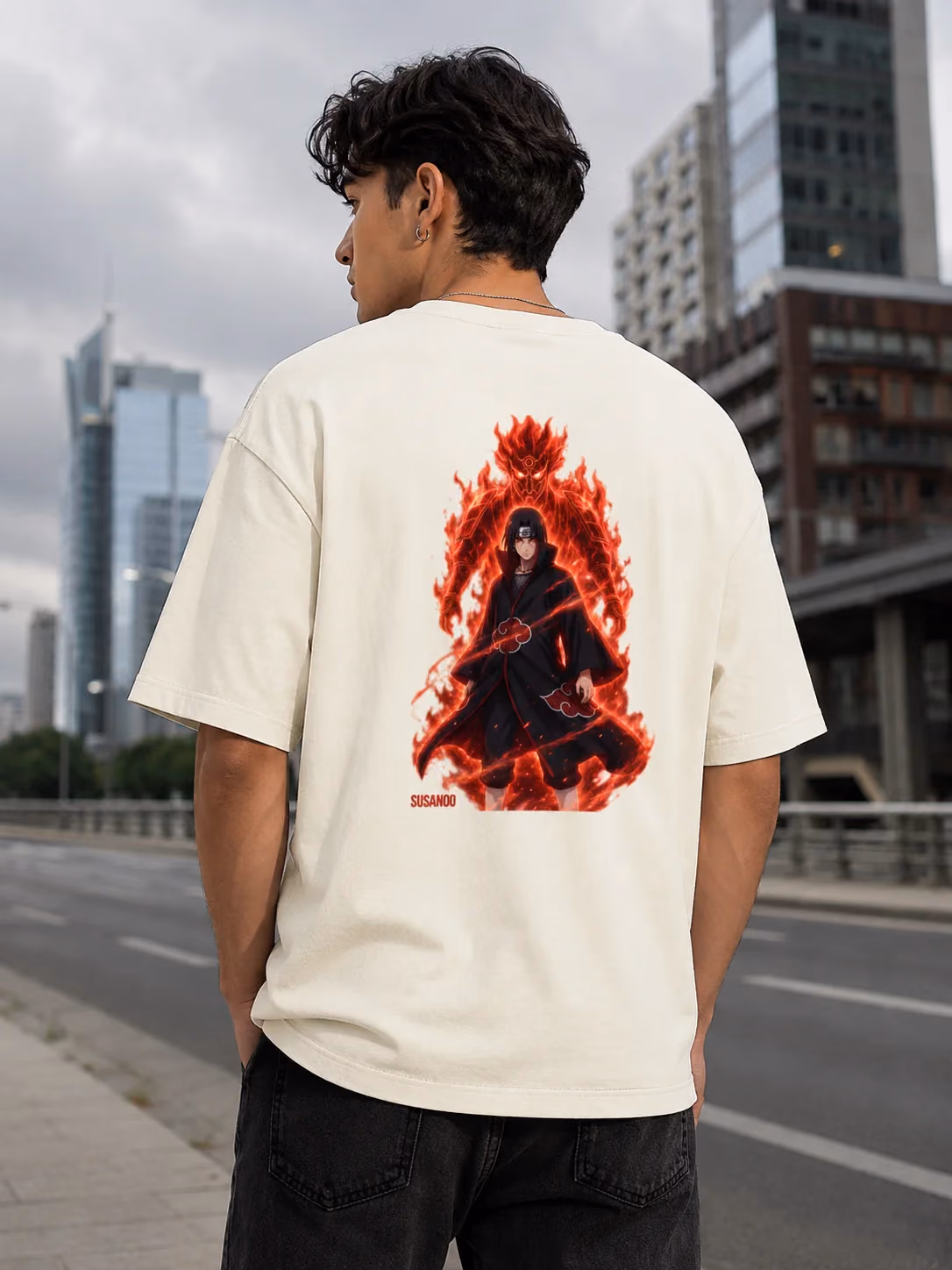 Itachi Uchiha oversized tee in off white, back print