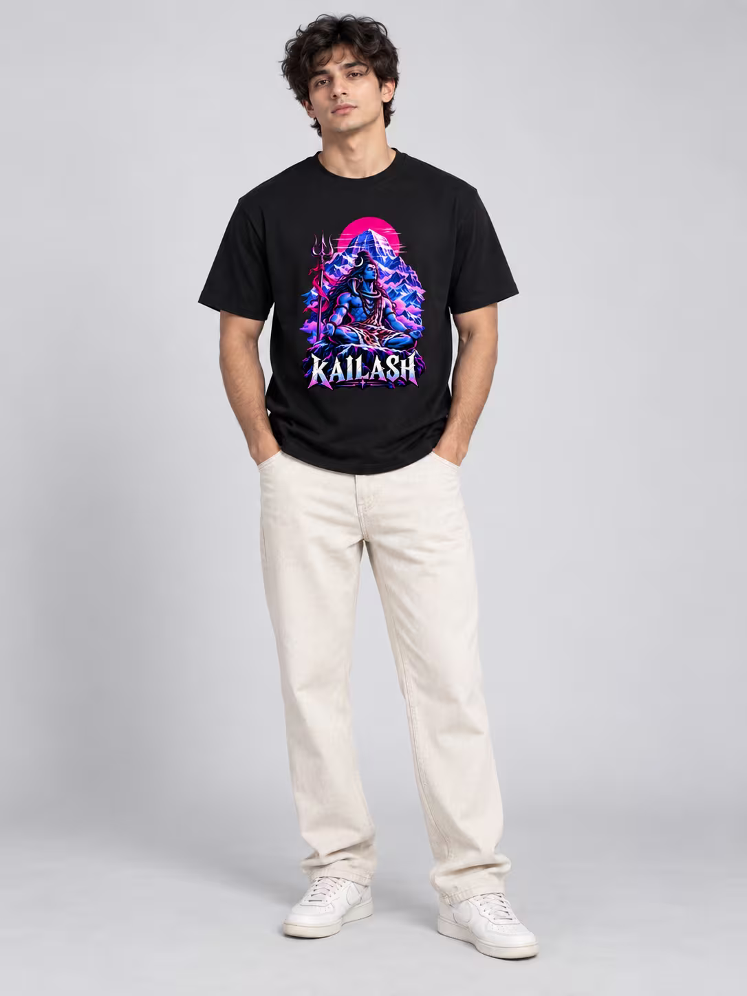 Kailash Regular Fit T-Shirt in Black, worn by a model
