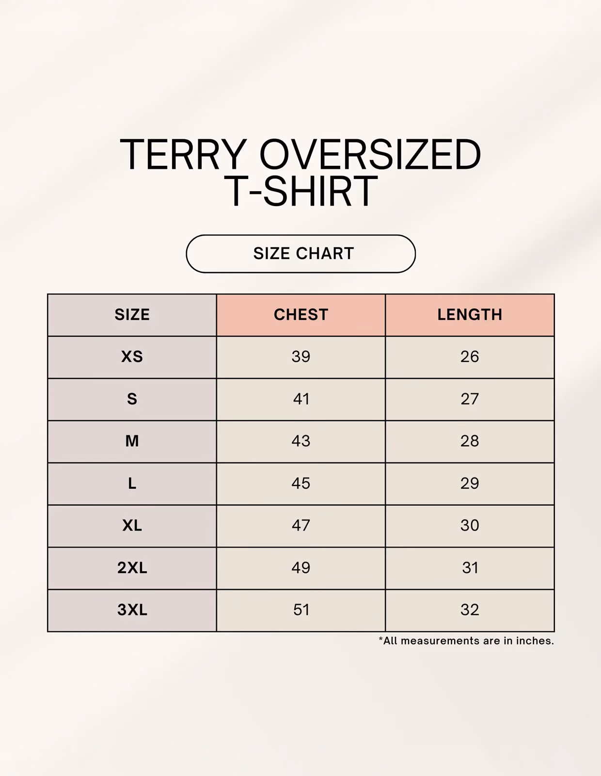 Kalyug Unisex Terry Oversized Tee size chart