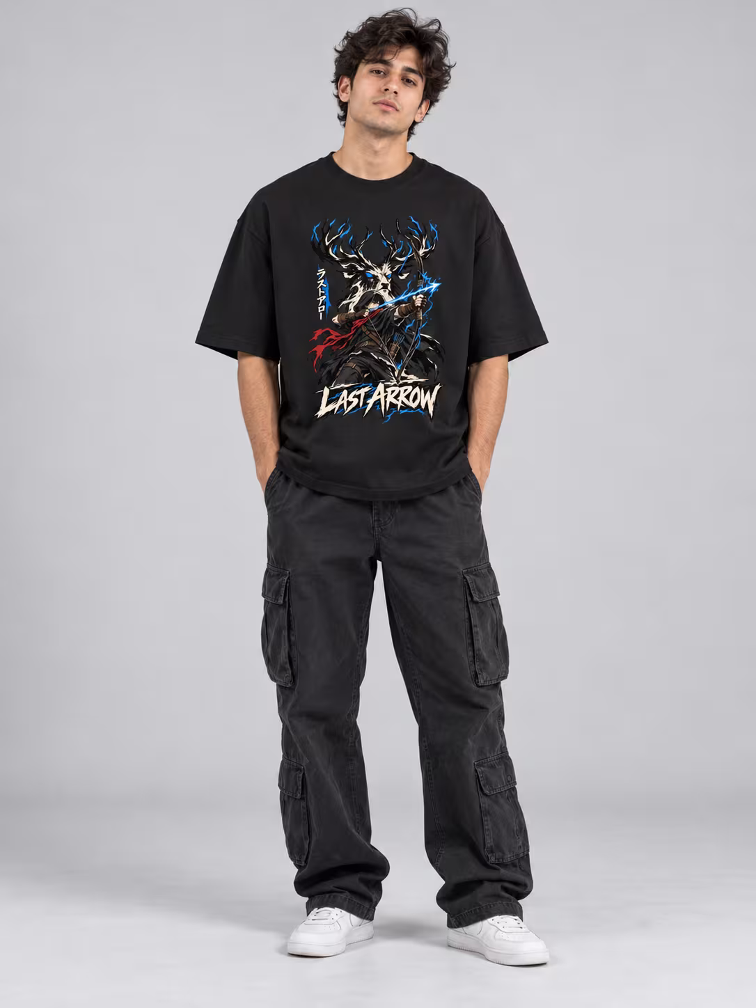 Last Arrow Unisex Oversized T-Shirt in Black, front