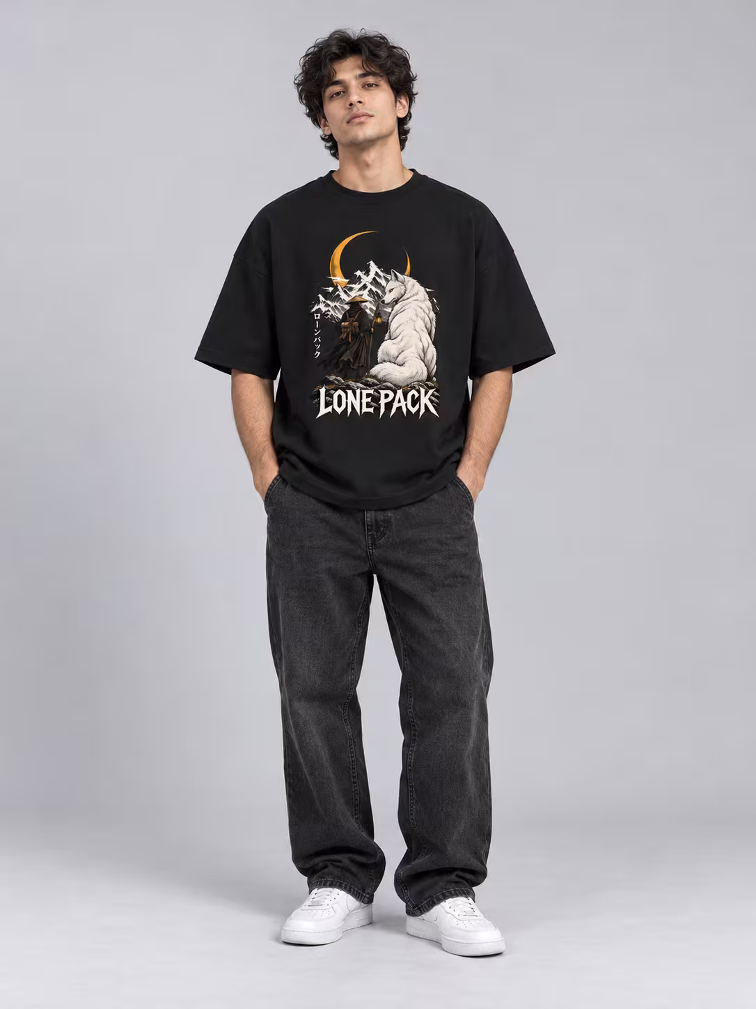 Lone Pack Unisex Terry Oversized Tee in Black, front