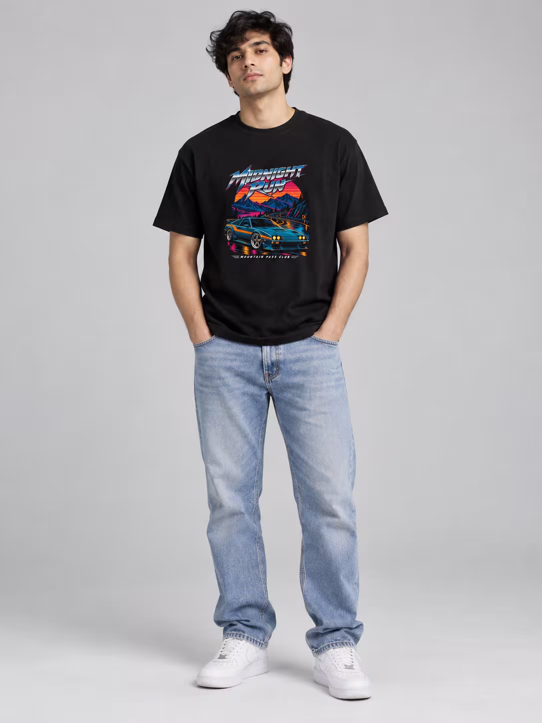 Midnight Run Regular Fit T-Shirt in Black, worn by a model