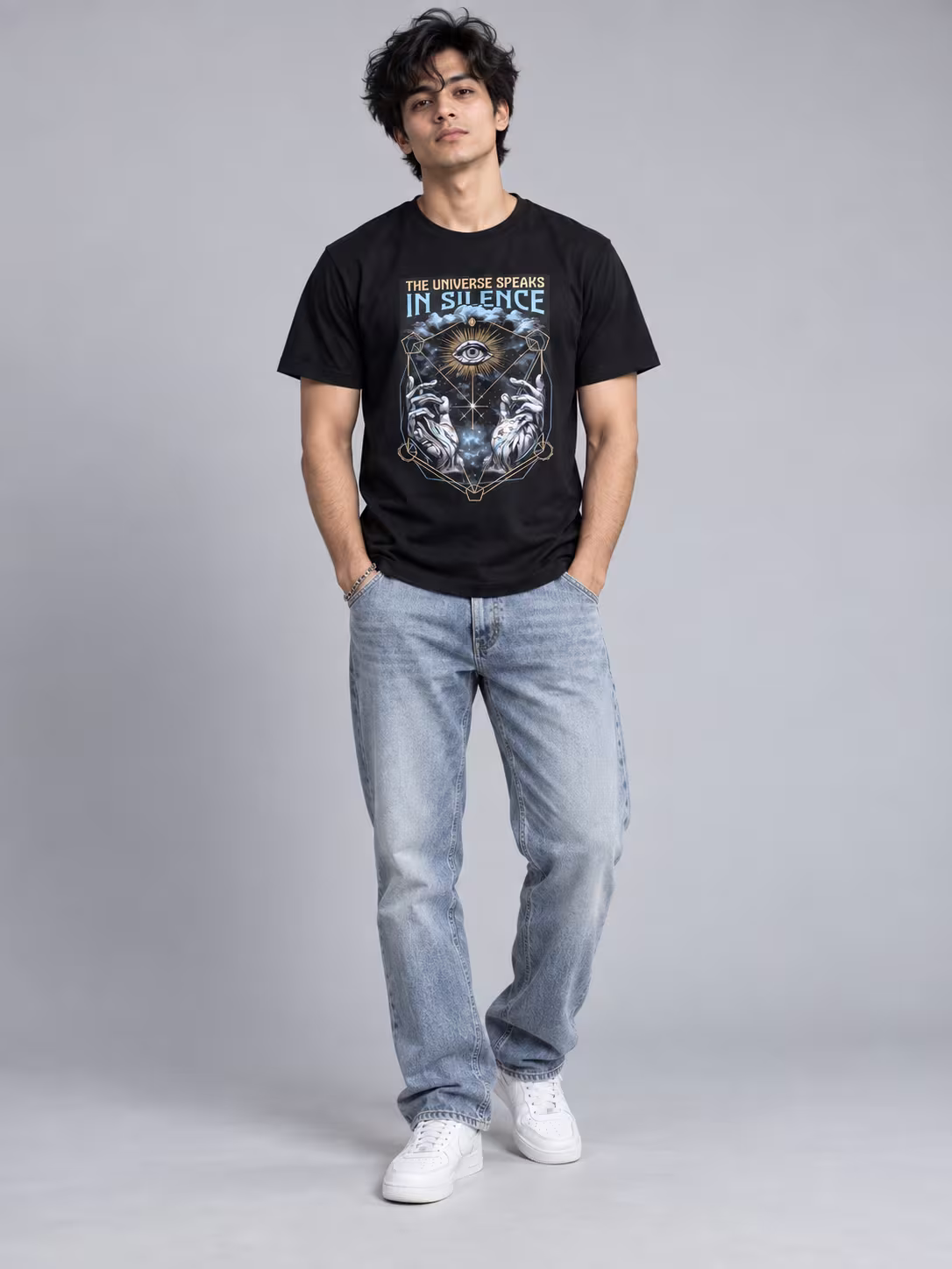 Mystical Third Eye T-Shirt in Black, worn by a model