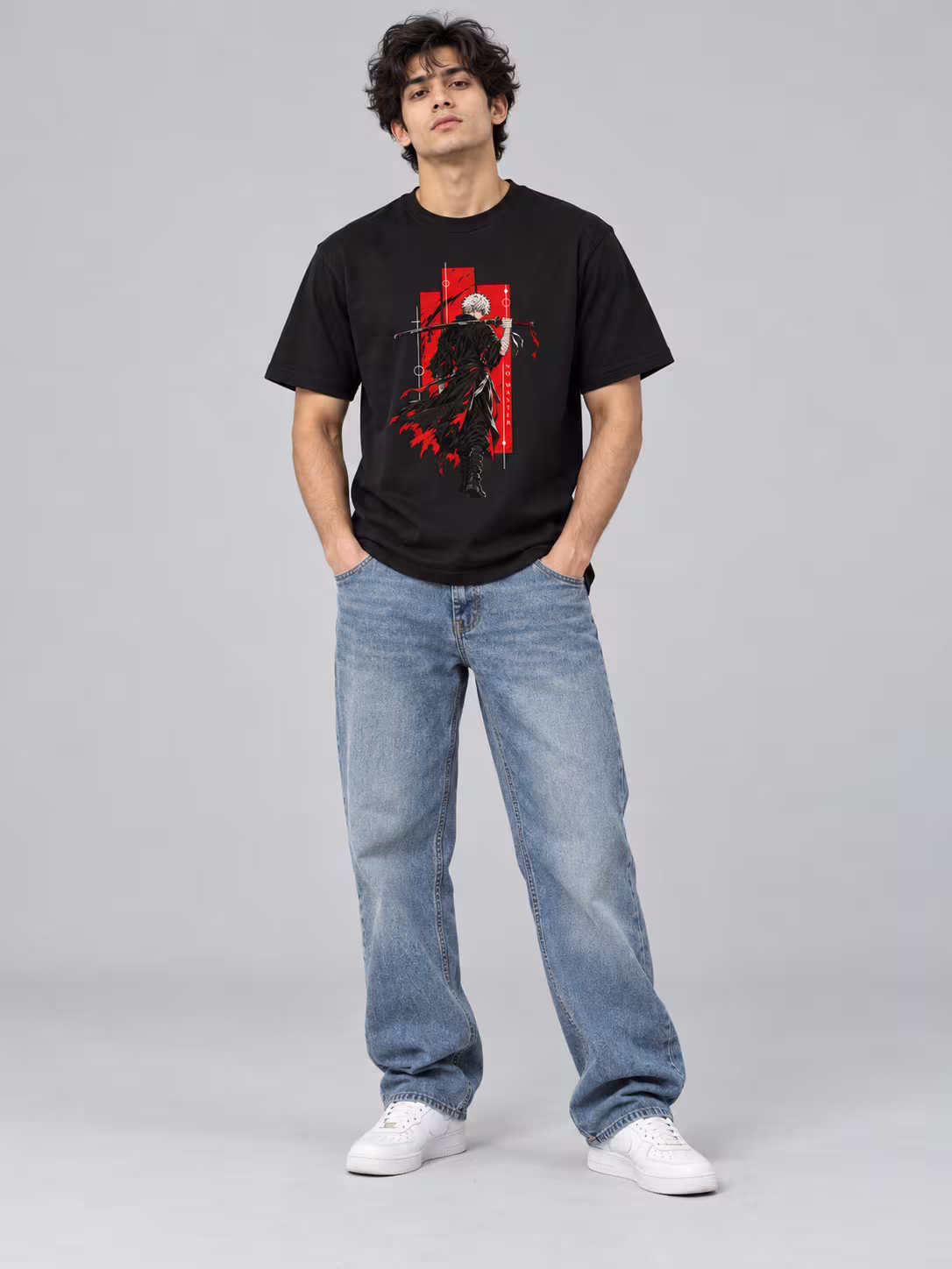 No Master Regular Fit T-Shirt in Black, worn by a model