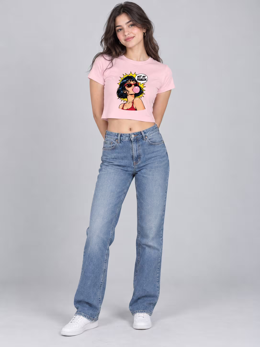 Not My Problem Crop Top in Light Baby Pink, worn by a model