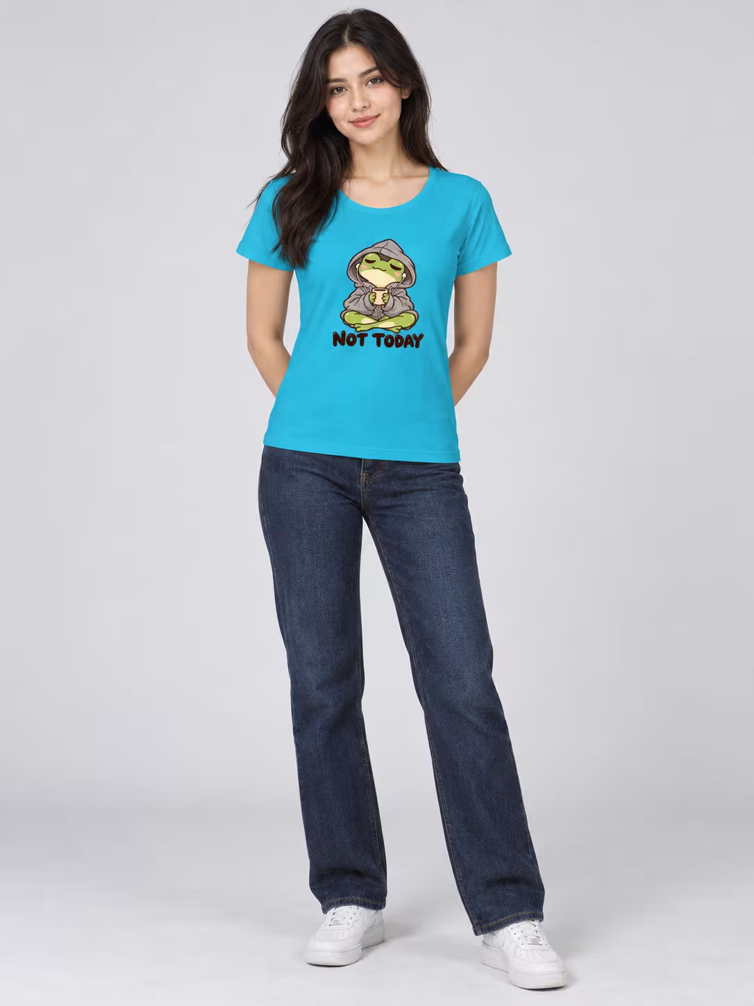 Not Today Women's T-Shirt in SkyBlue, worn by a model