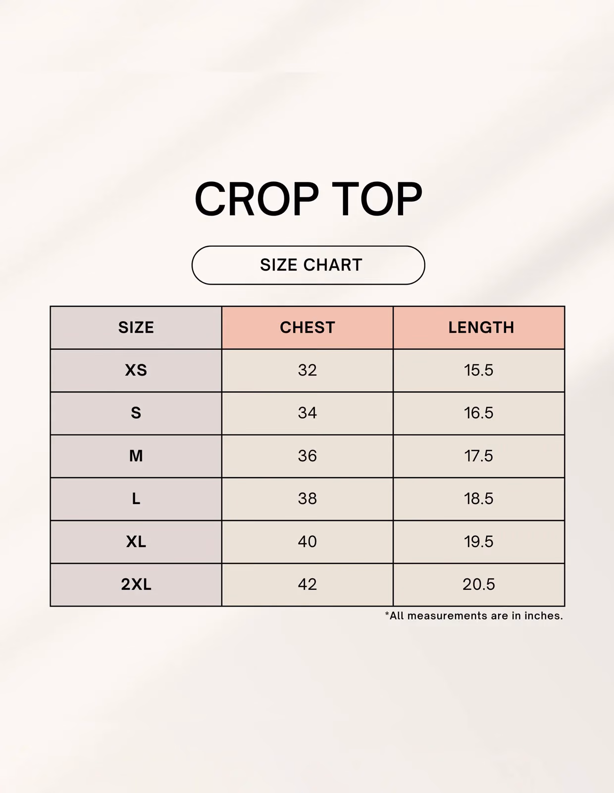 Party Cat Crop Top size chart