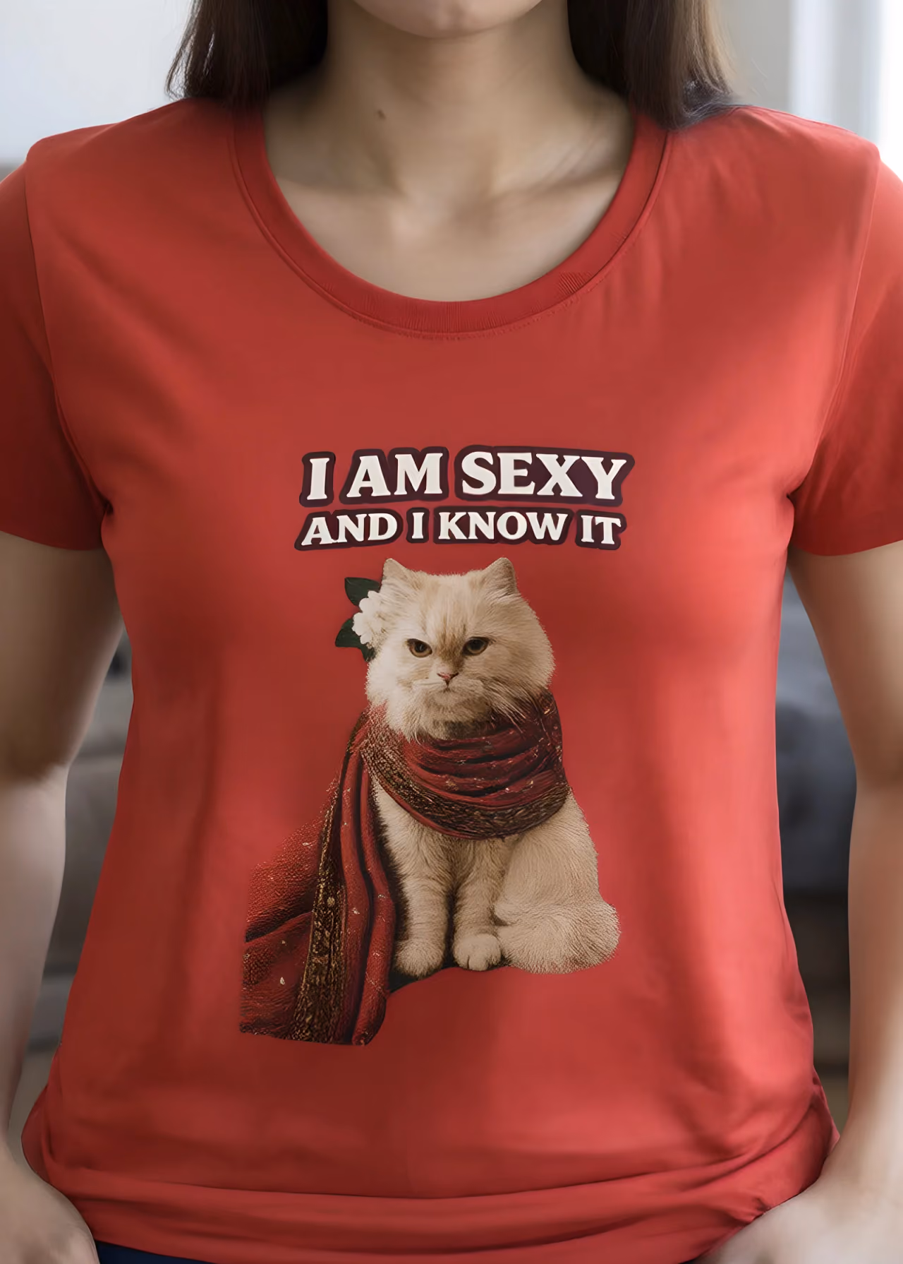 Sexy Cat Women's T-Shirt in Red, front view