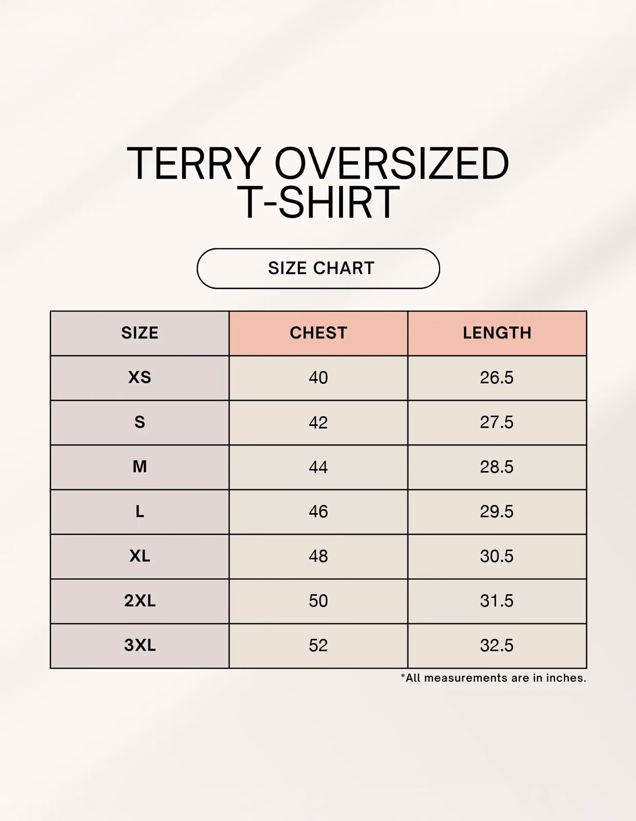 No Master Unisex Terry Oversized Tee size chart
