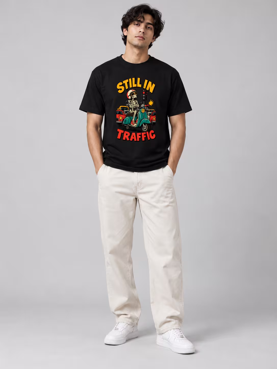 Still In Traffic Regular Fit T-Shirt in Black, front