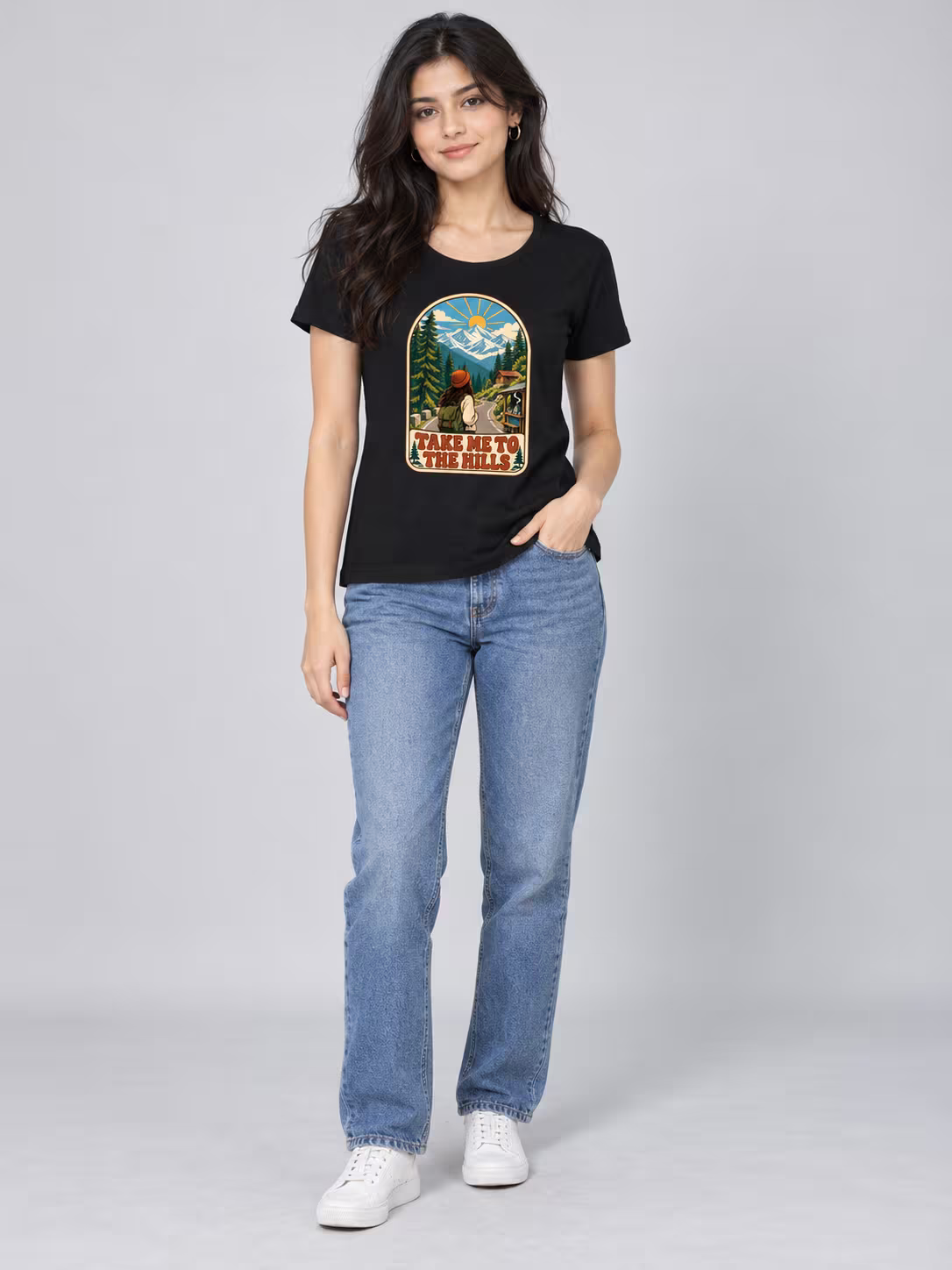 Take Me To The Hills Women's T-Shirt in Black, front