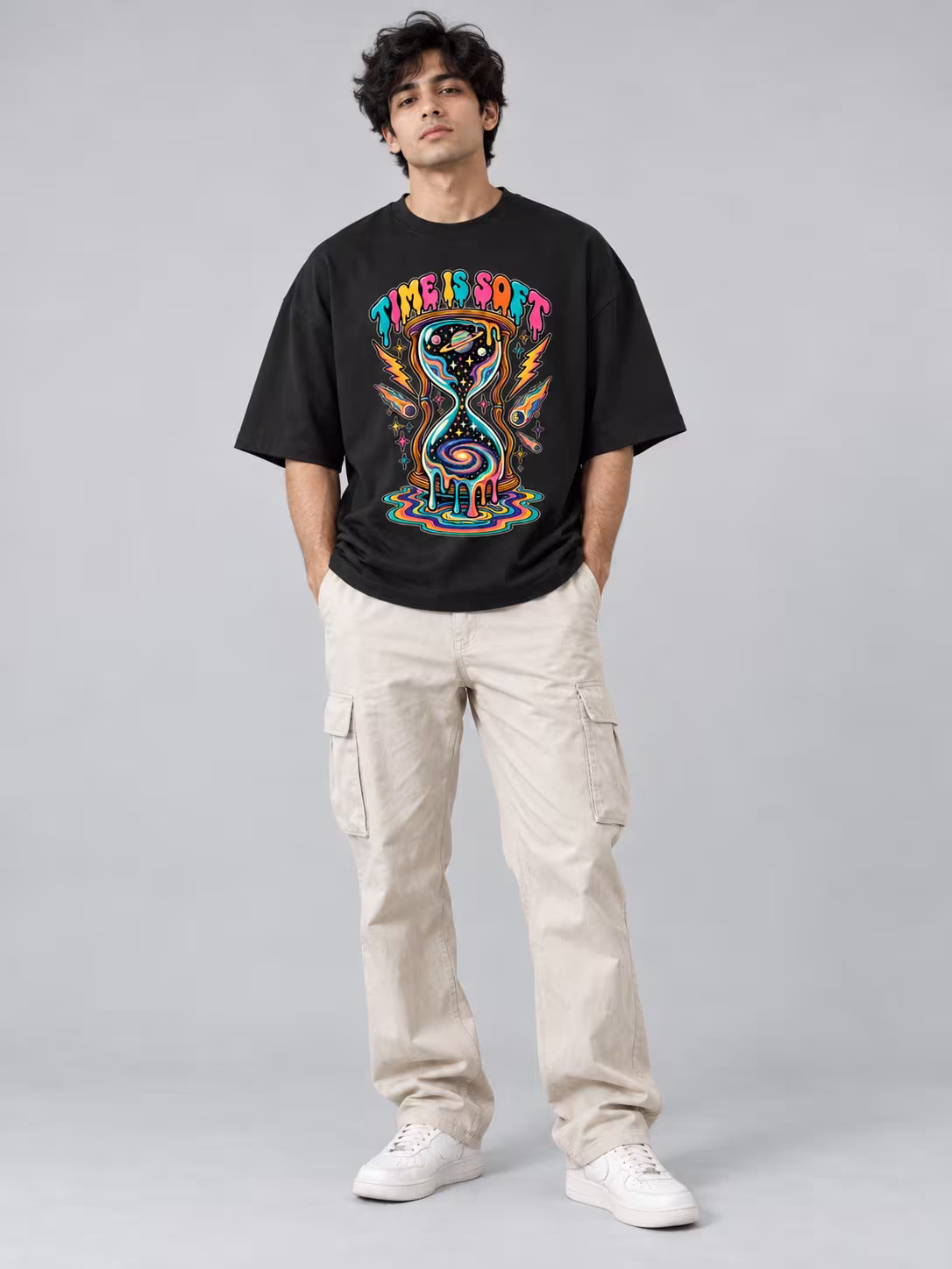 Time Is Soft Unisex Oversized T-Shirt in Black, front