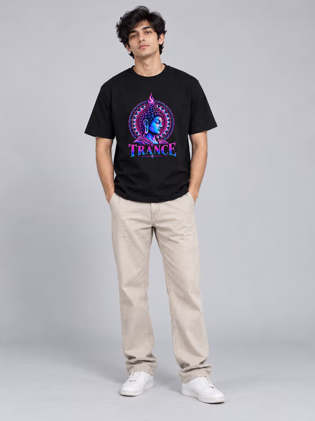 Trance Regular Fit T-Shirt in Black, worn by a model
