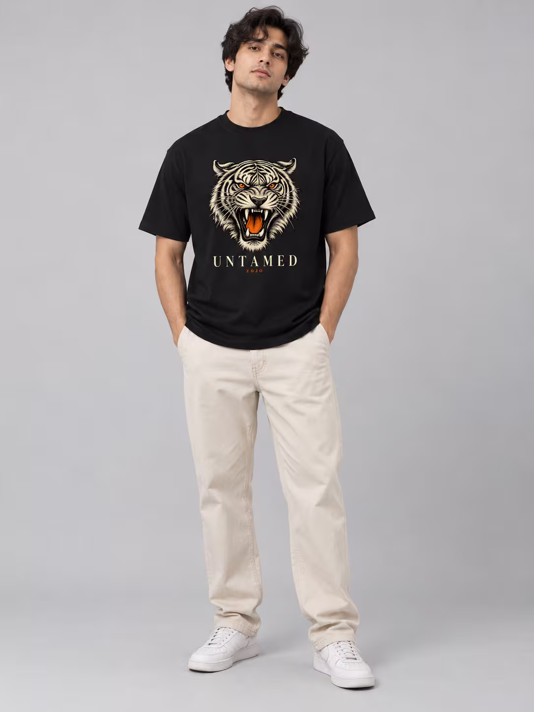 Untamed Regular Fit T-Shirt in Black, front
