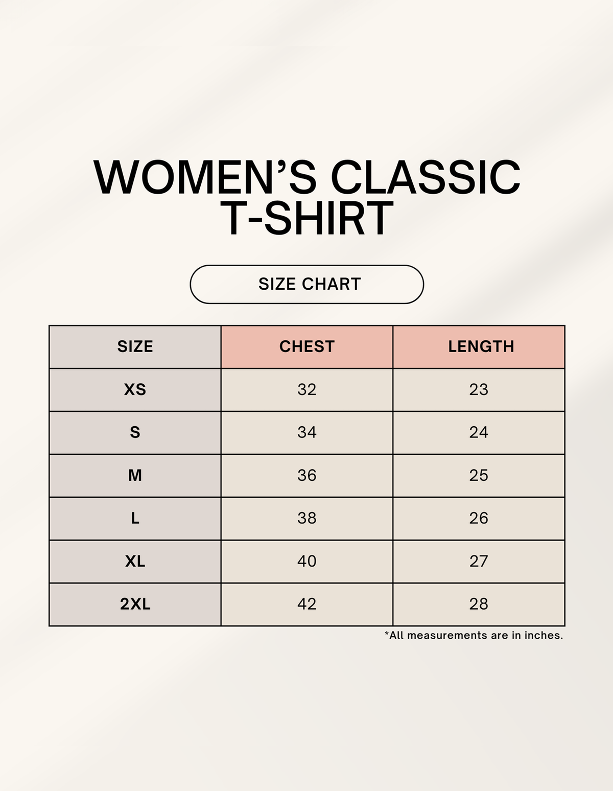 SUN AND MOON Women's T-Shirt size chart