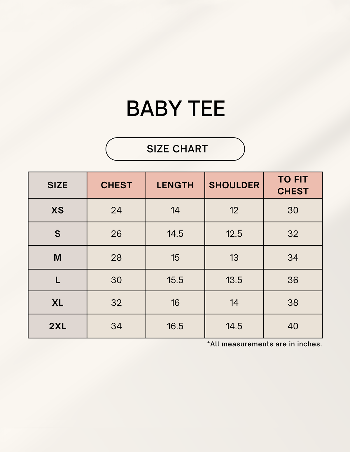 Cute But Psycho Baby Tee size chart