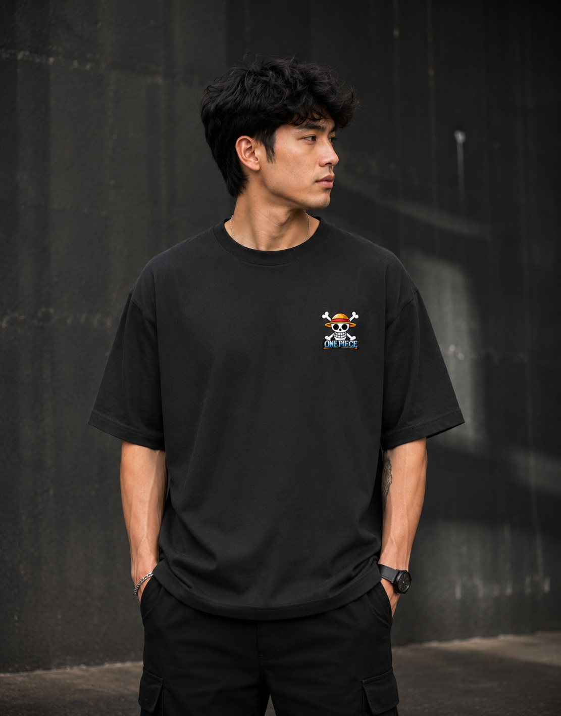 Roronoa Zoro One Piece oversized black t-shirt with chest logo - premium anime streetwear