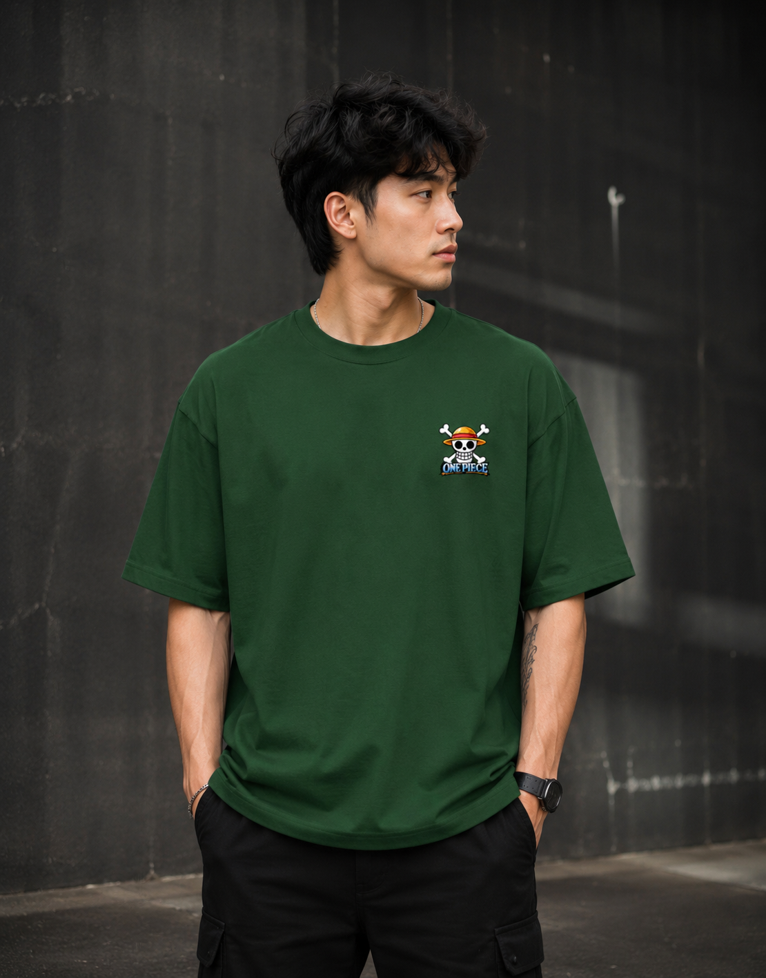 Roronoa Zoro One Piece oversized green t-shirt with chest logo - premium anime streetwear