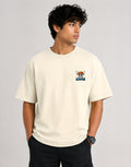 Front view of One Piece Gear 5 Luffy off white anime t-shirt featuring Straw Hat Pirates skull logo on the left chest pocket print.