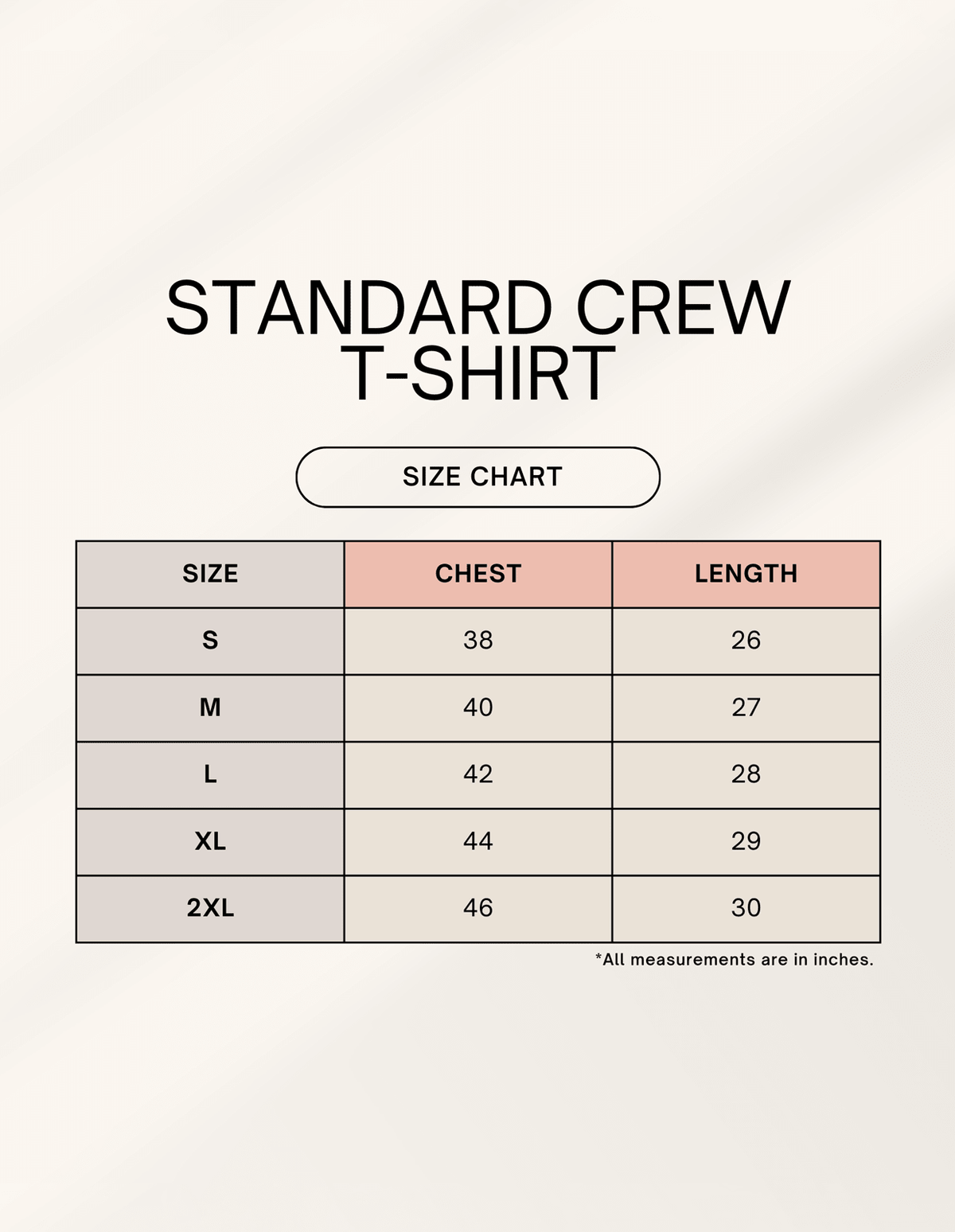 Certified Beast White T-Shirt size chart