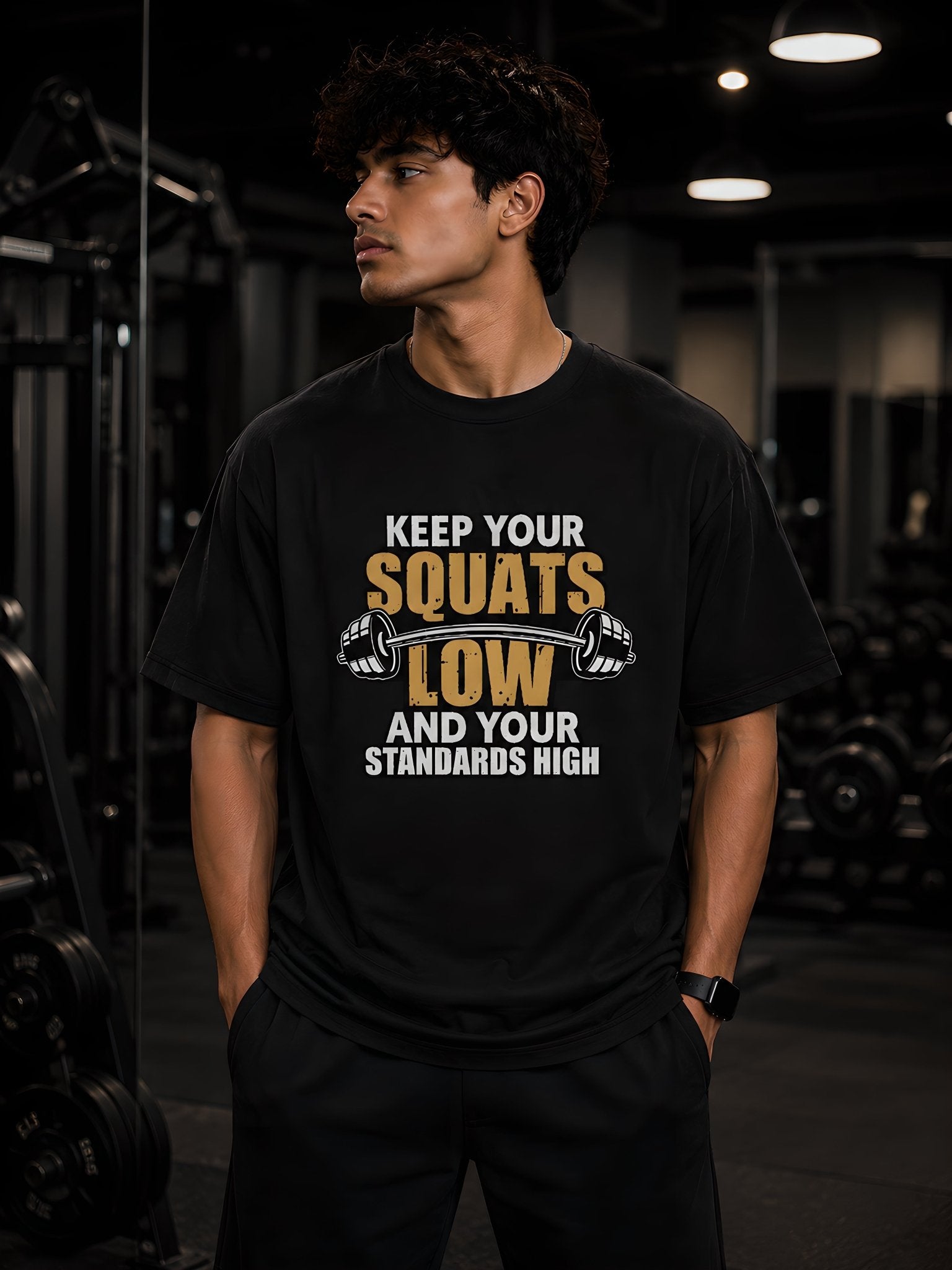 Gym - Keep Squats Low and Standard High T-Shirt graphic tee by Zojo aesthetic gym wear athletic wear